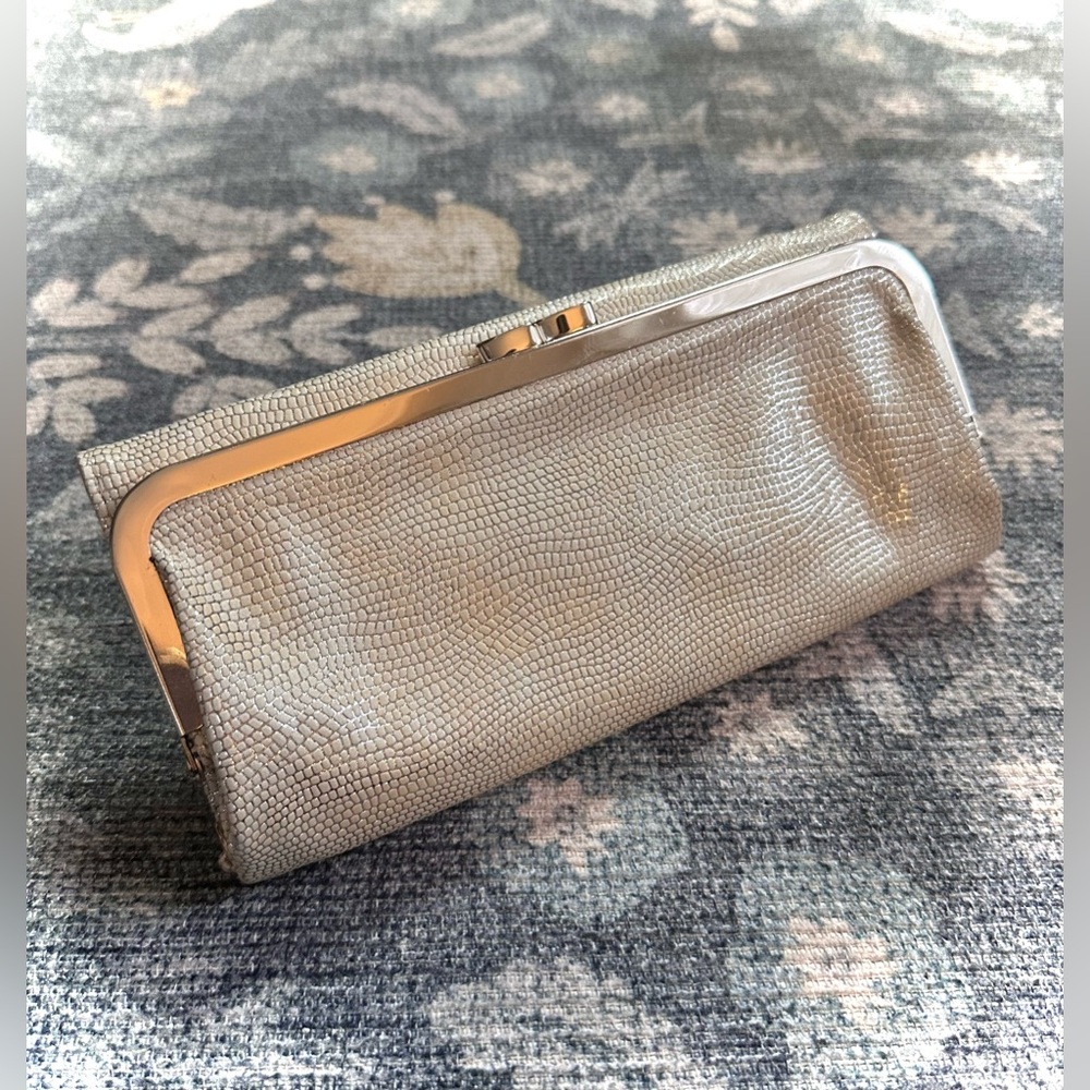 Stylish Cream and Gold Snake Skin Print Vegan Clutch Wallet